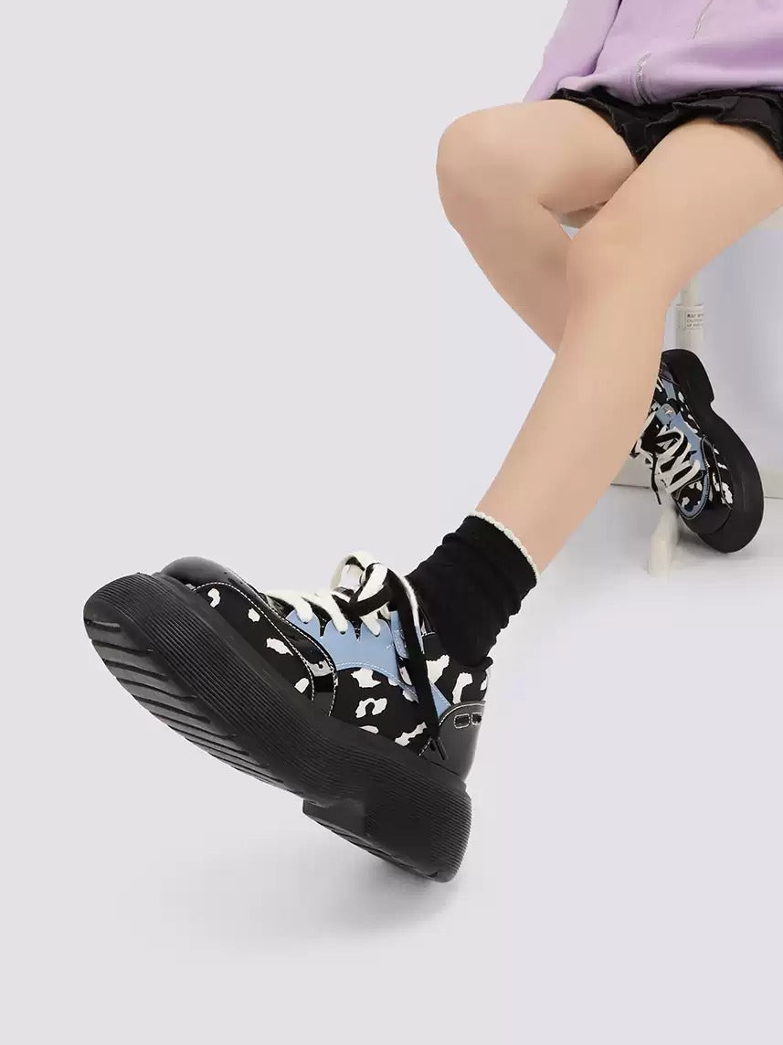 Colorblock Chunky Platform Lace-Up Shoes　X3476