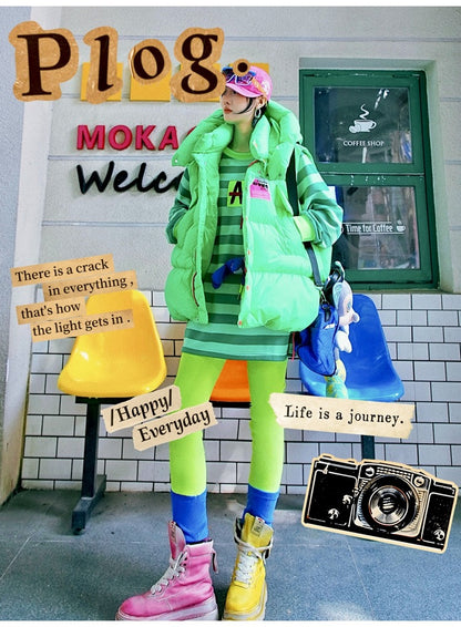 霓虹色字母貼片加厚背心 X3429