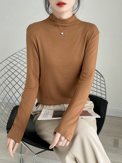 Round neck and half-high neck long sleeve T-shirt X3174