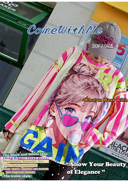 彩色條紋Logo抓絨內襯T卹 X3469