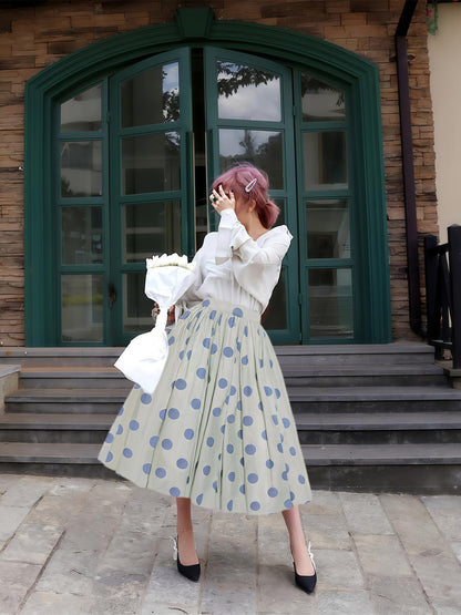 Polka Dot High Waist Flare Skirt　X3549