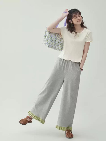 Cotton Jacquard Frill-Sleeve Short Tee　X3233