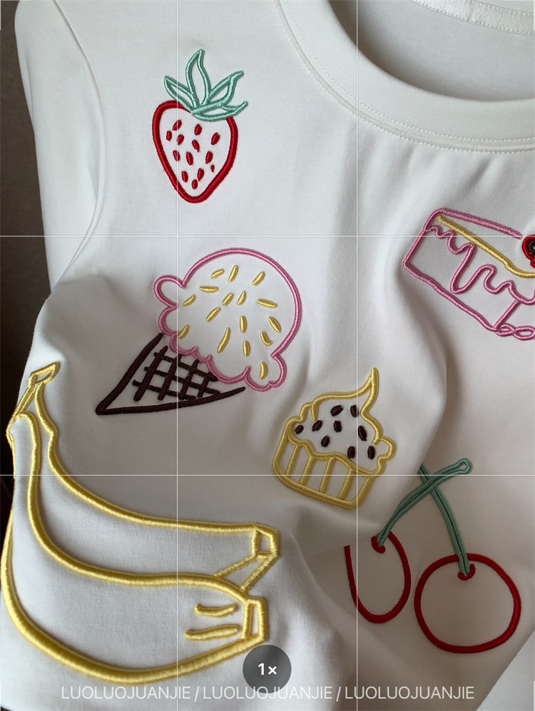 Sweets embroidered design long sleeve t-shirt X3199