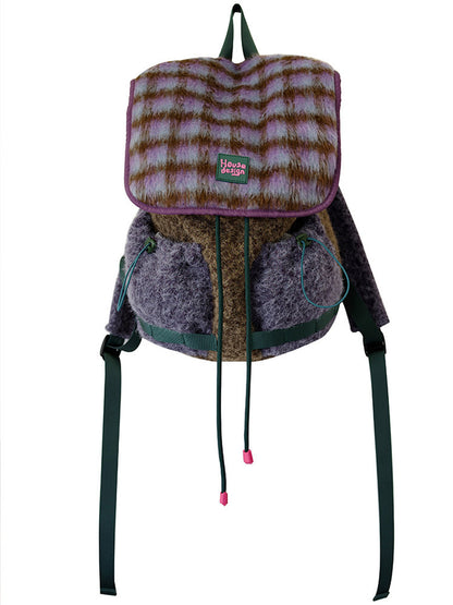 Fluffy Check Flap Backpack　X3713