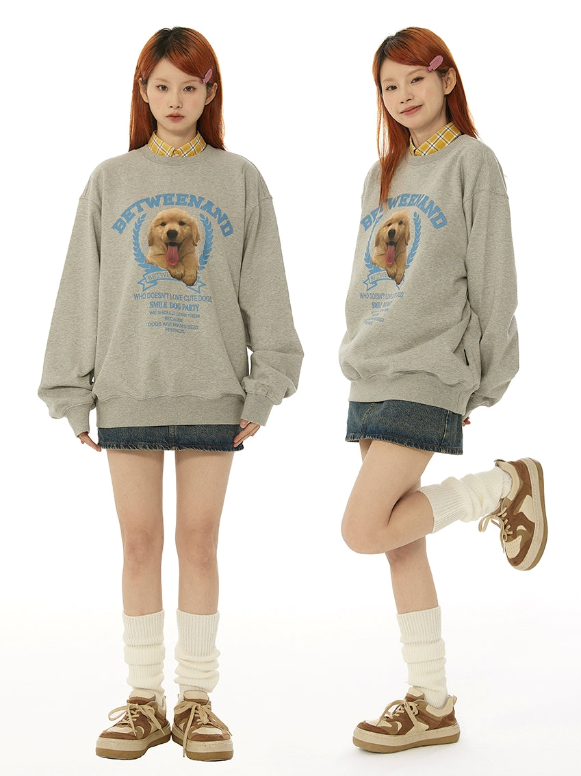 Cute puppy print loose pullover sweatshirt X3077