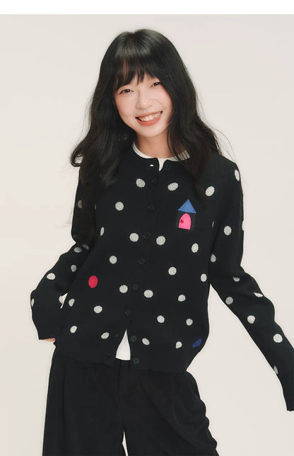 Polka Dot House Embroidery Knit Cardigan　X3720