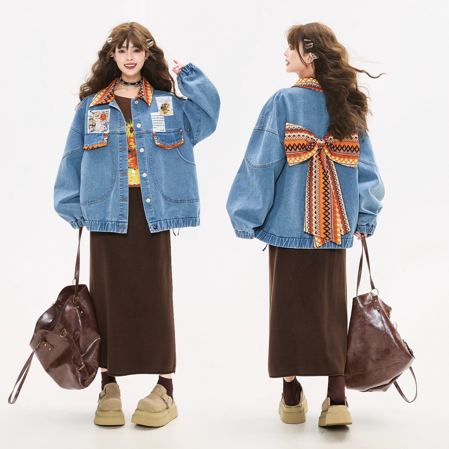 青春氣息緞帶細節牛仔夾克 X3447