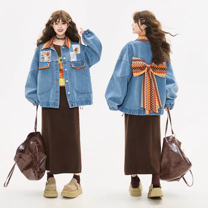 青春氣息緞帶細節牛仔夾克 X3447