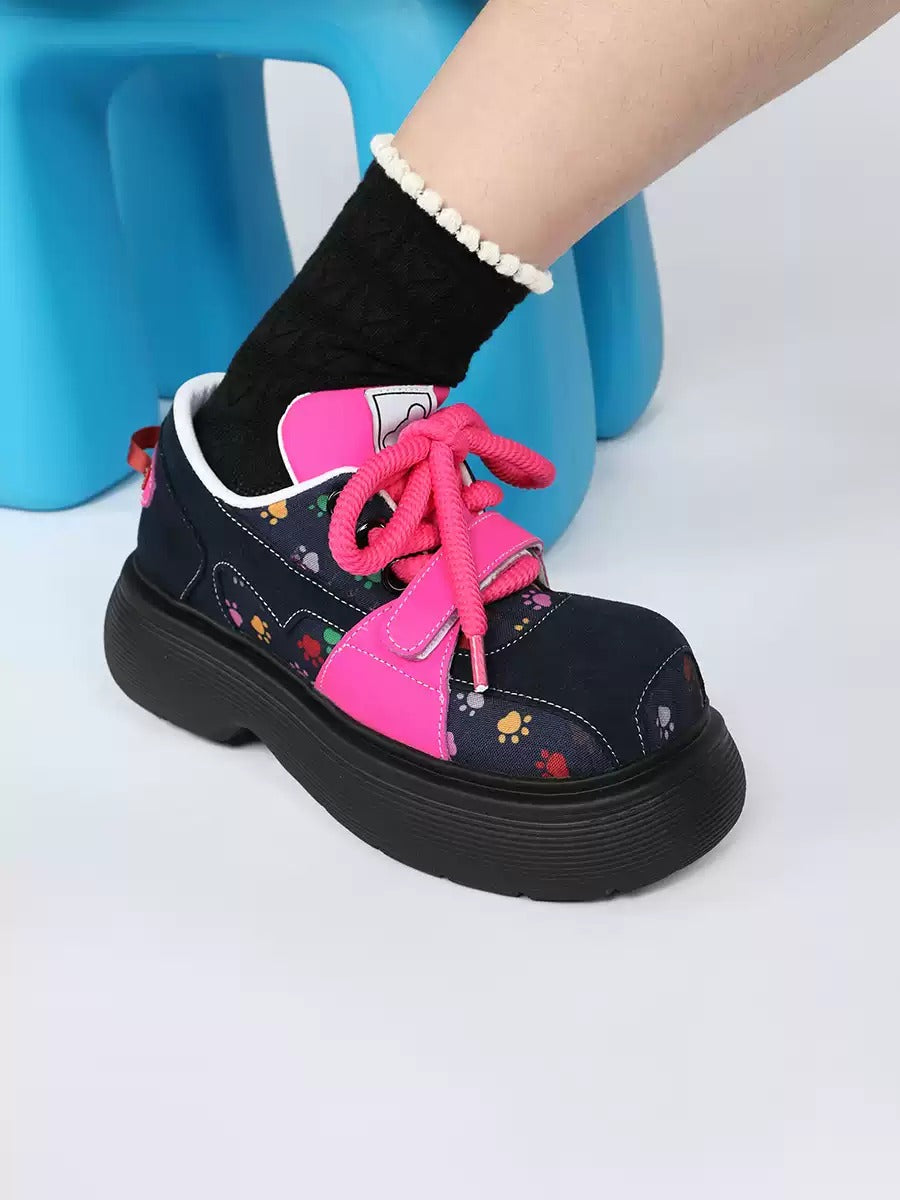 Chunky Platform Colorblock Lace-Up Shoes　X3480