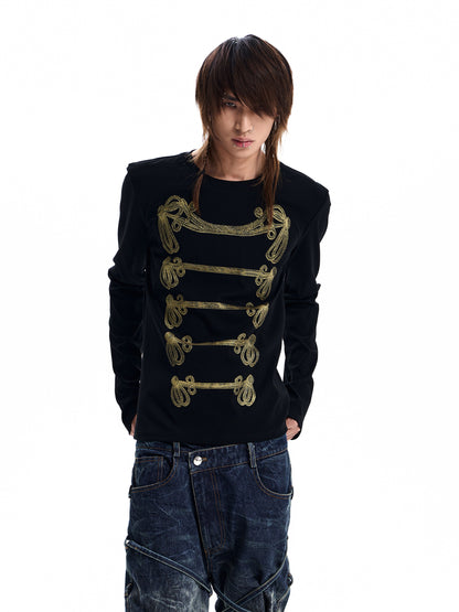 Gold Braid Print Long Sleeve Tee X3694