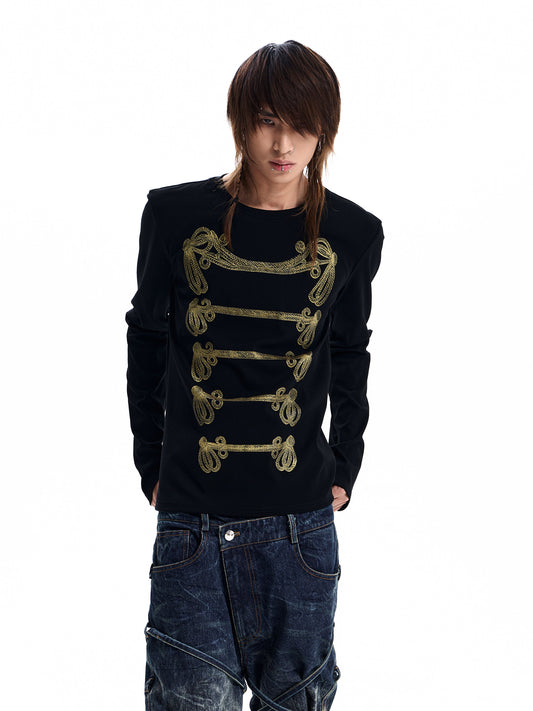 Gold Braid Print Long Sleeve Tee　X3694