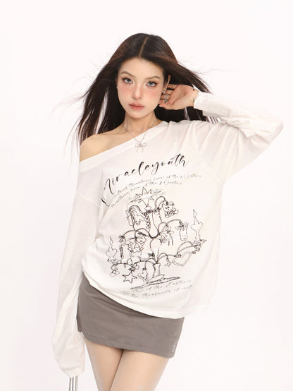 Graffiti off-the-shoulder T-shirt X3105