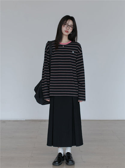 Contrasting stripe long sleeve T-shirt X3059