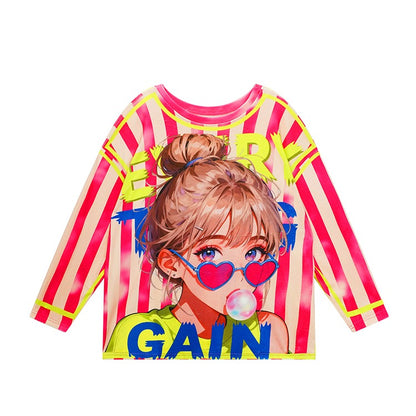 彩色條紋Logo抓絨內襯T卹 X3469