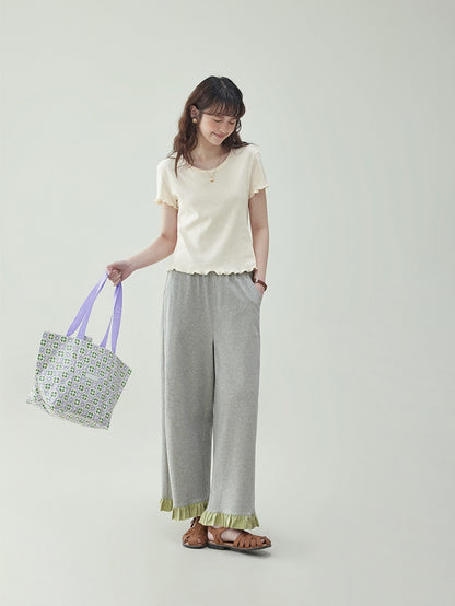 Cotton Jacquard Frill-Sleeve Short Tee　X3233