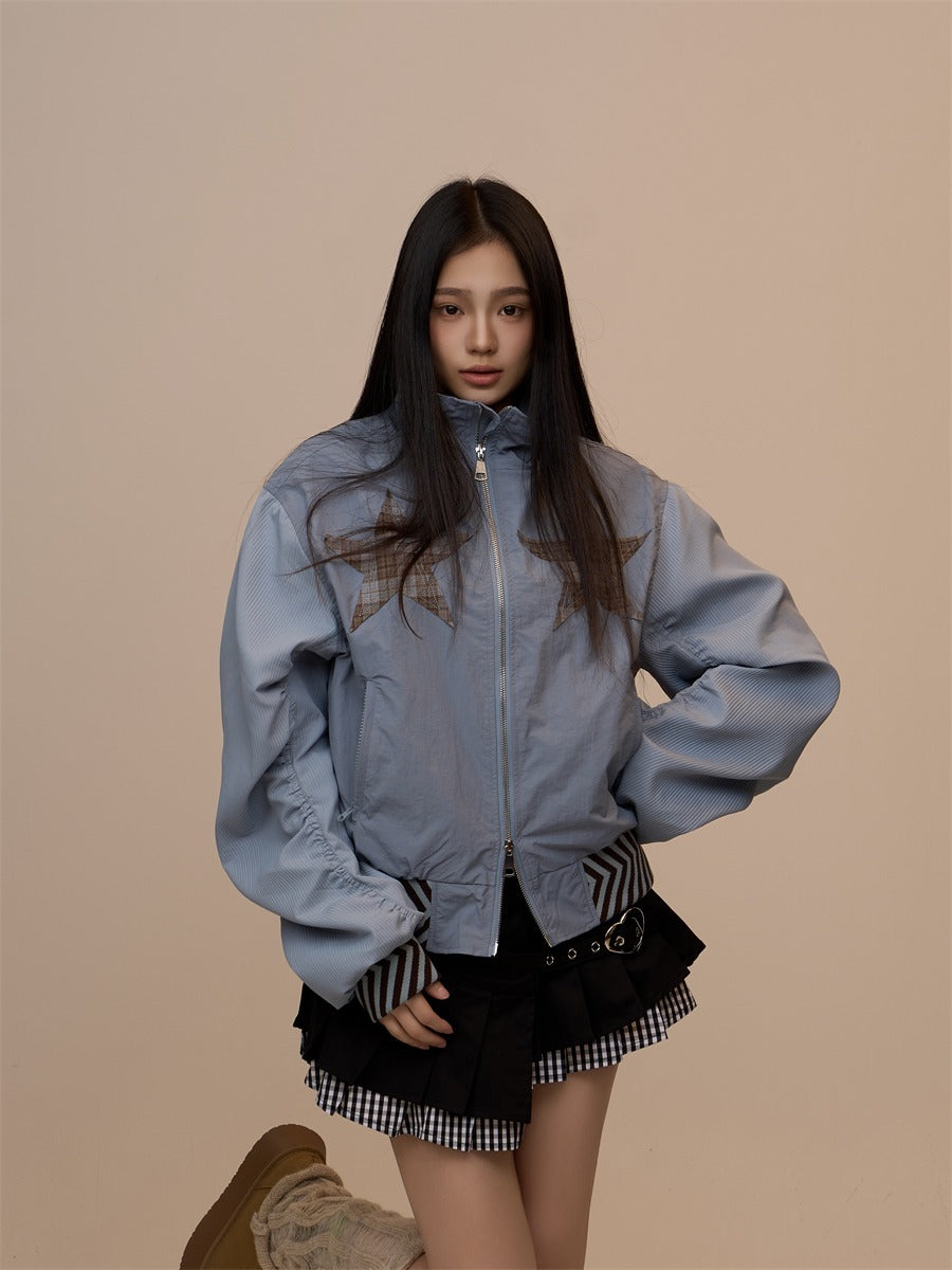 Spring New Black Plaid Star Oversized Jacket　X3390