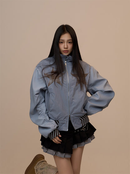 Spring New Black Plaid Star Oversized Jacket　X3390
