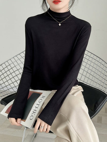 Round neck and half-high neck long sleeve T-shirt X3174