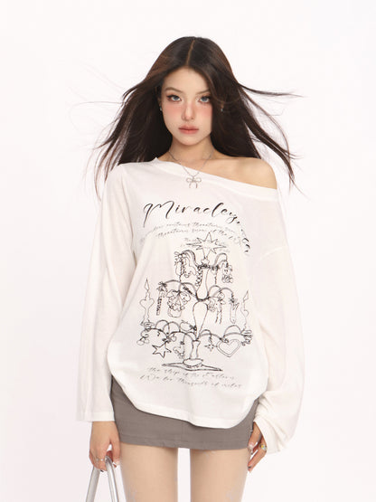 Graffiti off-the-shoulder T-shirt X3105