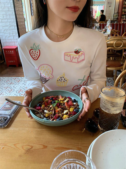 Sweets embroidered design long sleeve t-shirt X3199