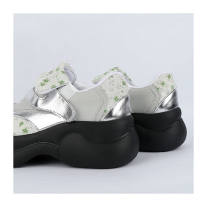 Floral Print & Silver Chunky Platform Velcro Shoes　X3478