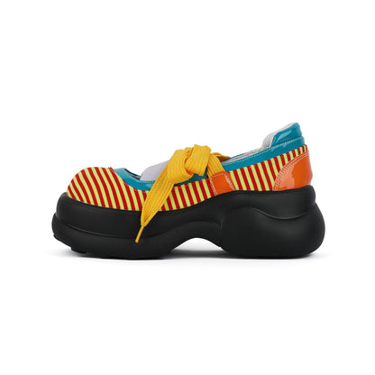 Colorblock Stripe Chunky Platform Lace-Up Shoes　X3481