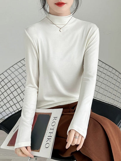 Round neck and half-high neck long sleeve T-shirt X3174