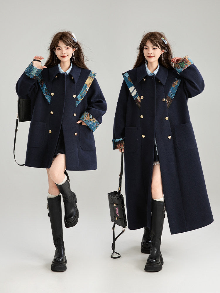 Jacquard Scarf Collar Wool Coat X3674