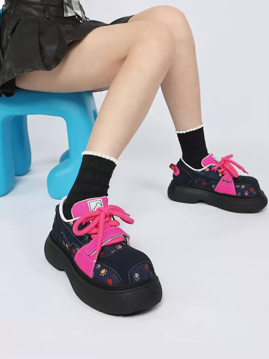 Chunky Platform Colorblock Lace-Up Shoes　X3480