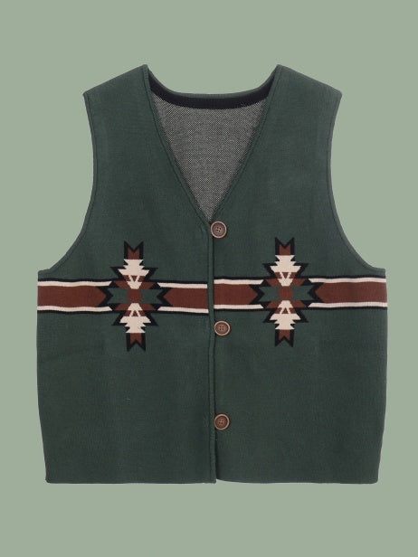 Ethnic pattern vintage style knit vest X3092