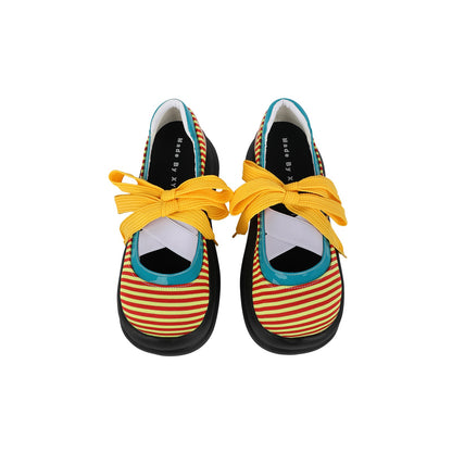 Colorblock Stripe Chunky Platform Lace-Up Shoes　X3481