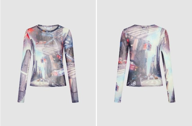 Printed Slim Long-Sleeved T-Shirt X3158