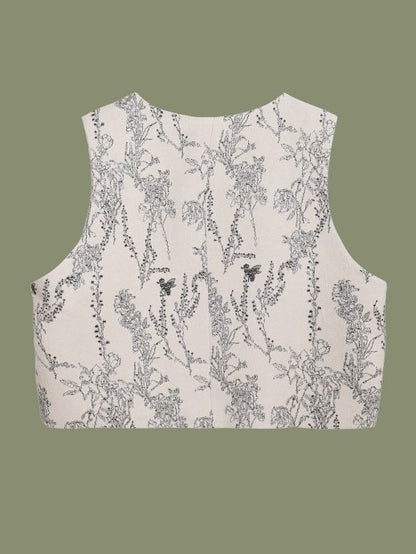 Flower and bee design jacquard layered vest X3095