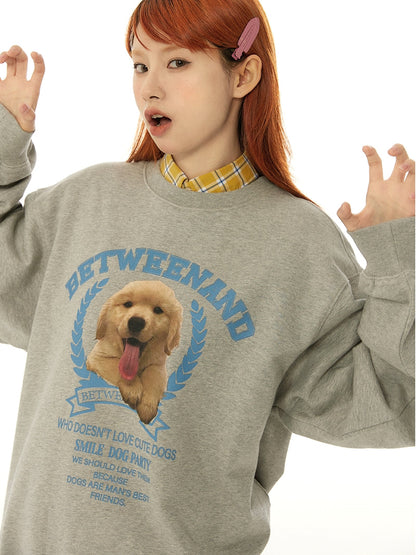 Cute puppy print loose pullover sweatshirt X3077