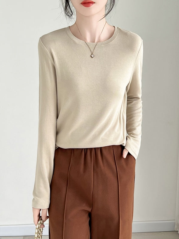 Round neck and half-high neck long sleeve T-shirt X3174