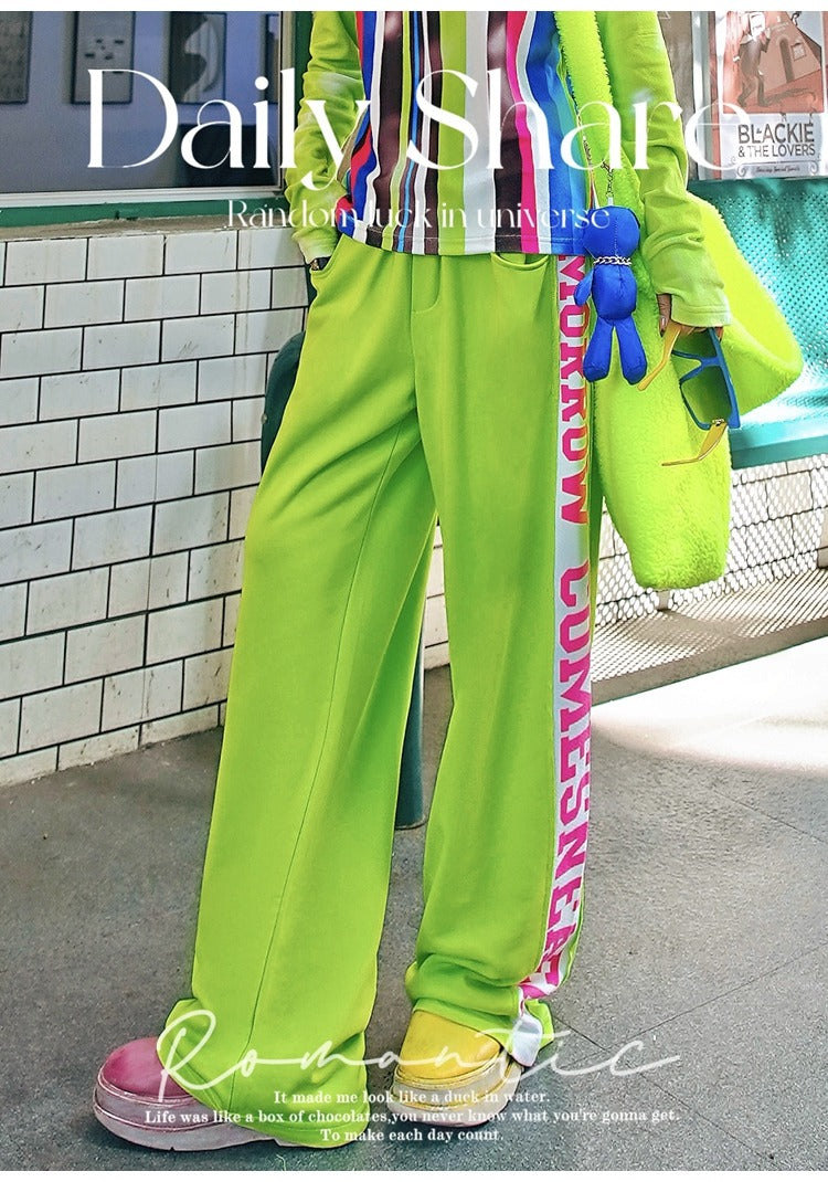 Color Block Lettering Relaxed Sweat Pants　X3473