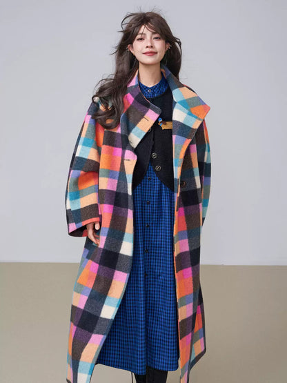 韓版格紋羊毛大衣 X3449