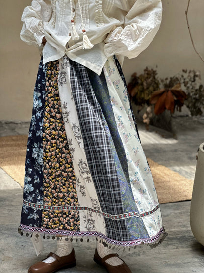 Vintage Country Patchwork Floral Long Skirt　X3364