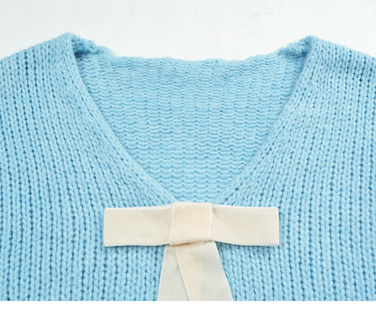 Soft Loose Knit Cardigan with Bow Decoration X3401
