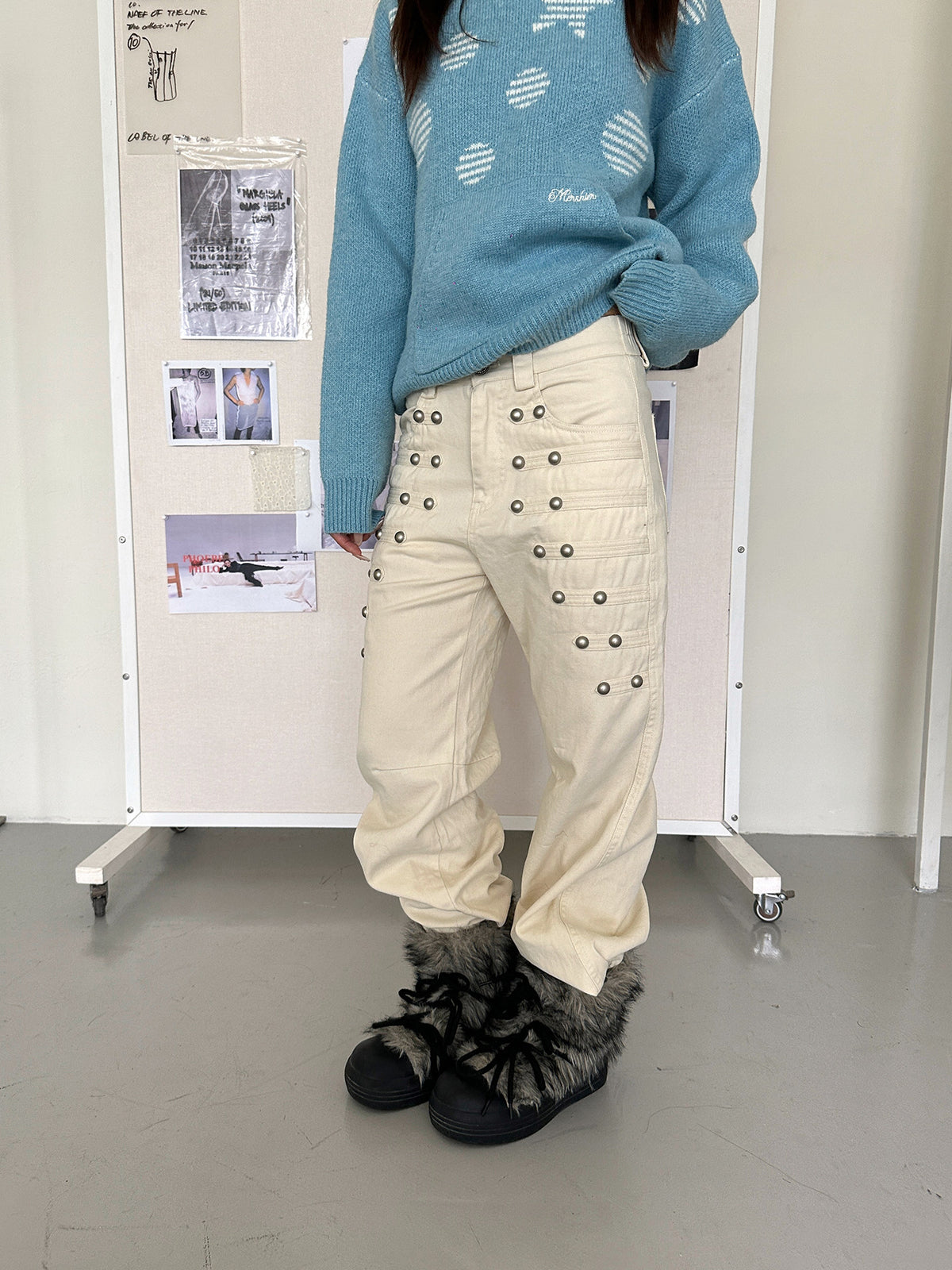 Pearl Button Straight Leg Pants　X3689