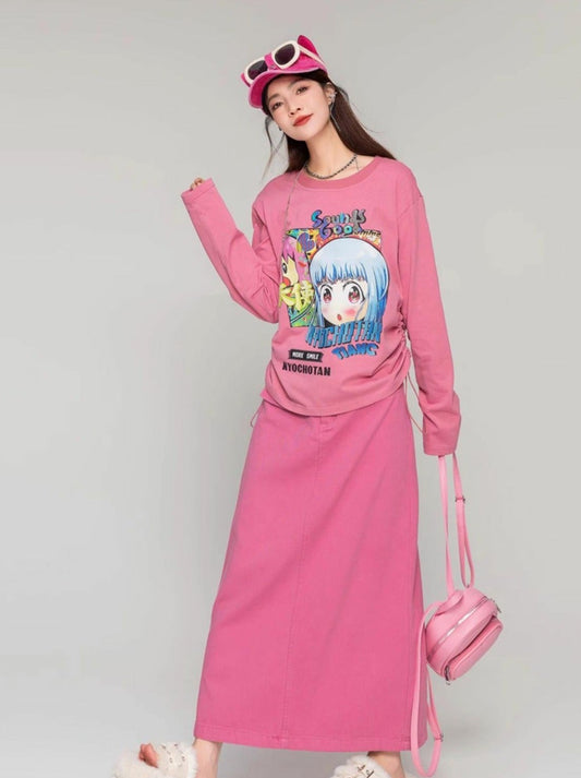 Comic print long sleeve T-shirt X2807