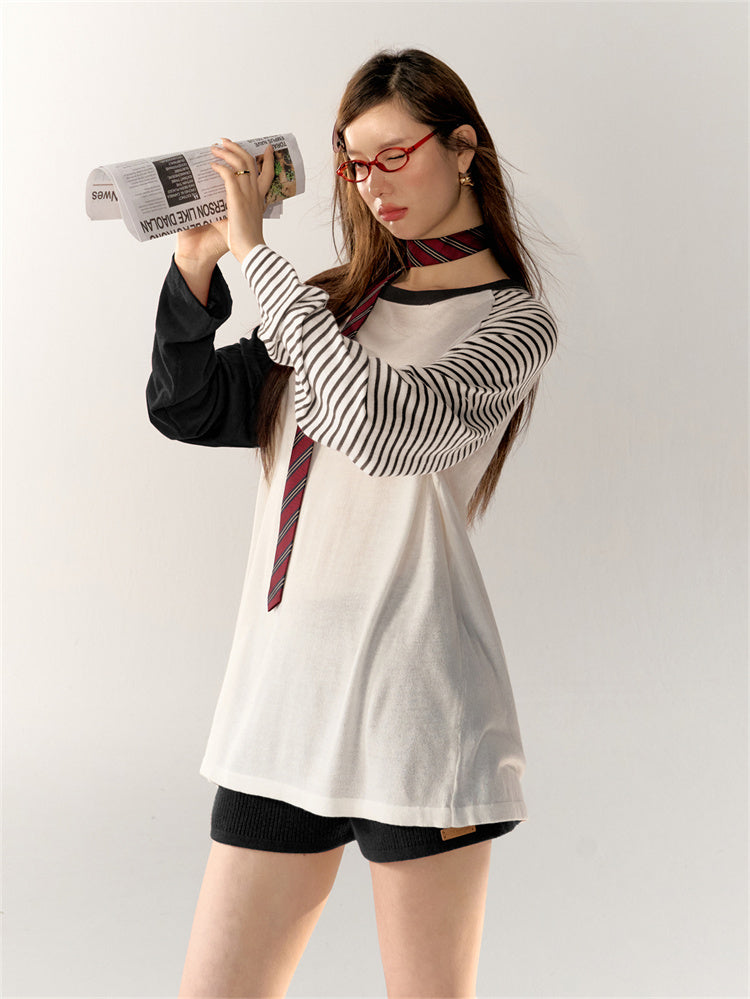 Raglan Sleeve Striped Loose T-Shirt　X3165