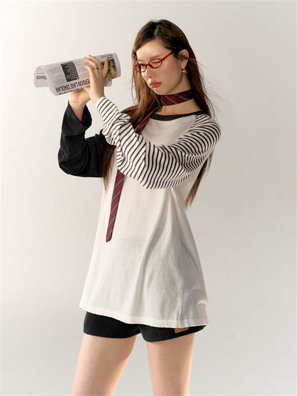 Raglan Sleeve Striped Loose T-Shirt　X3165