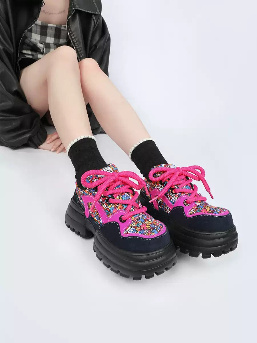 Chunky Platform Colorblock Lace-Up Shoes　X3480