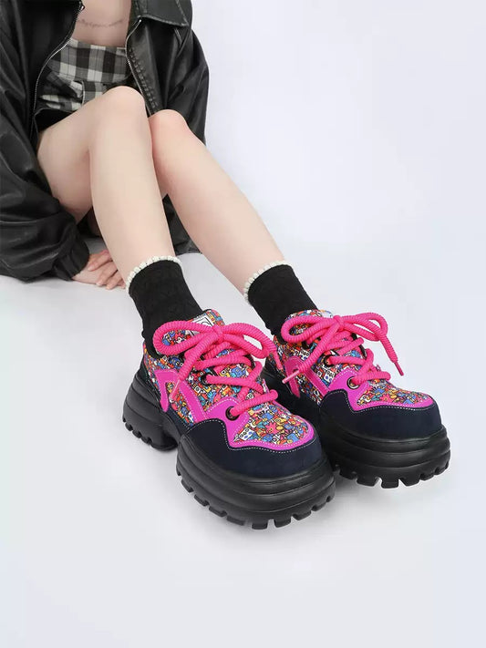 Chunky Platform Colorblock Lace-Up Shoes　X3480