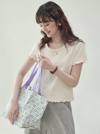 Cotton Jacquard Frill-Sleeve Short Tee　X3233