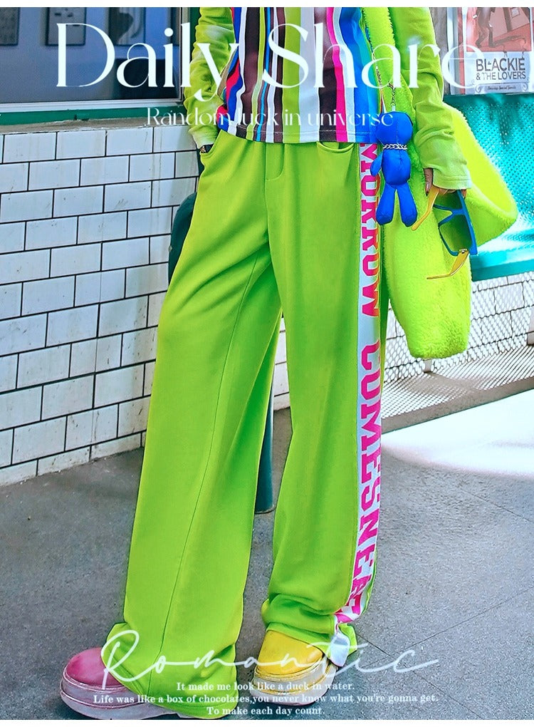 Color Block Lettering Relaxed Sweat Pants　X3473