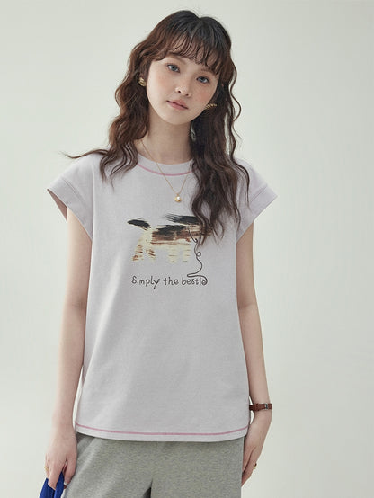 Puppy Print Sleeveless T-Shirt　X3232