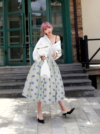 Polka Dot High Waist Flare Skirt　X3549