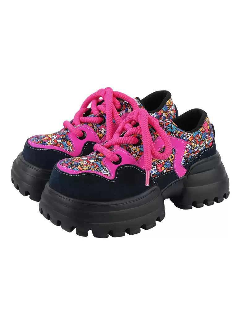 Chunky Platform Colorblock Lace-Up Shoes　X3480